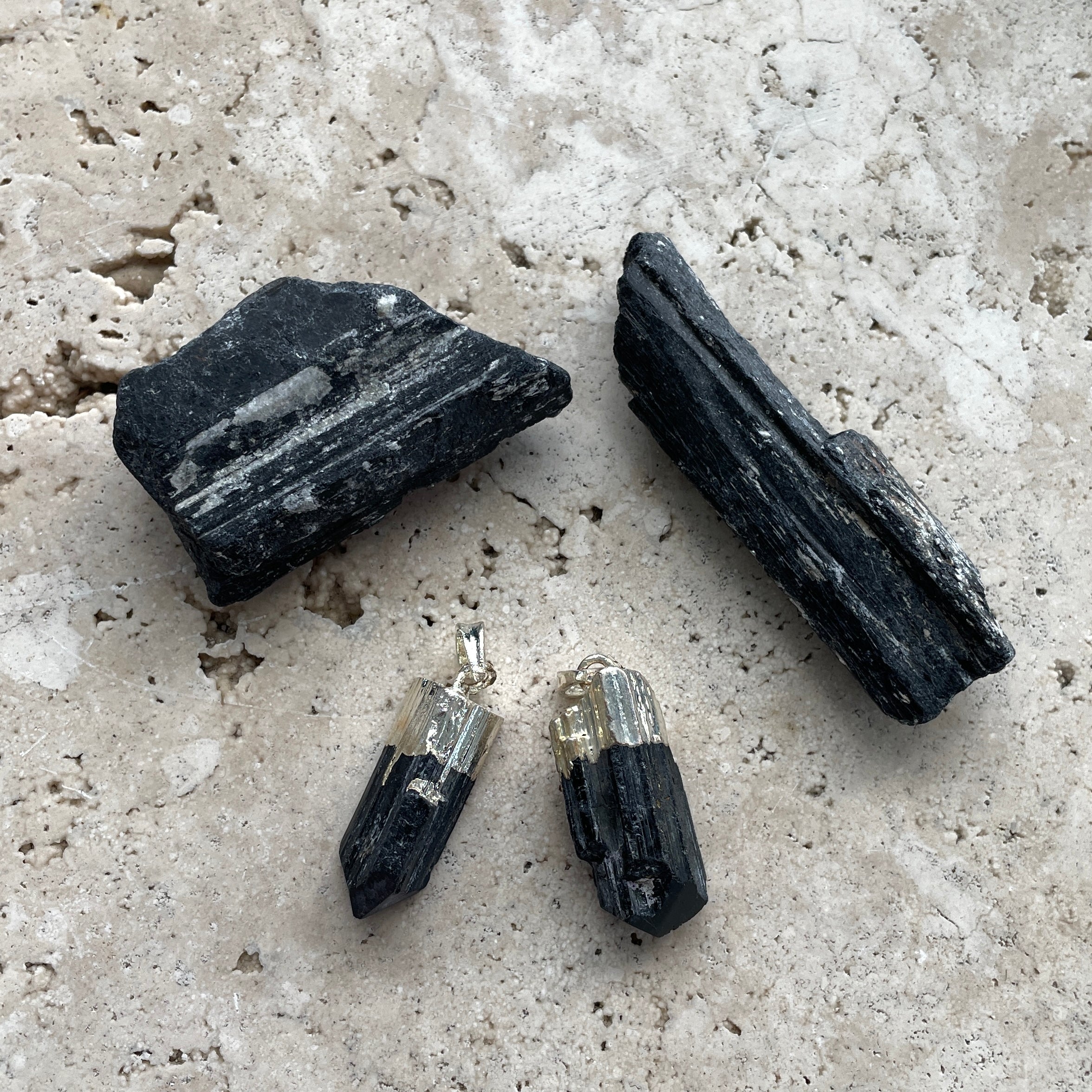 Black Tourmaline-Rough Capped-Pendant-(IN) Black Tourmaline-Rough Capped-Pendant-(IN)